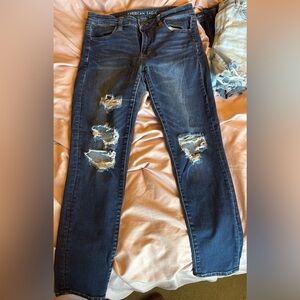 American Eagle Outfitters Dark Blue Distressed Skinny Jeans